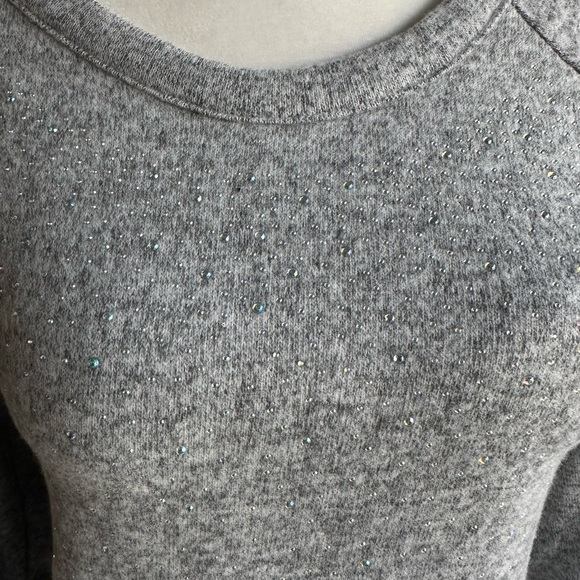 Iridescent Rhinestone Gem Studded Open Shoulder Sweater - Picture 2 of 3